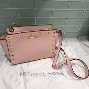 Selma Medium Studded Pink Leather Messenger